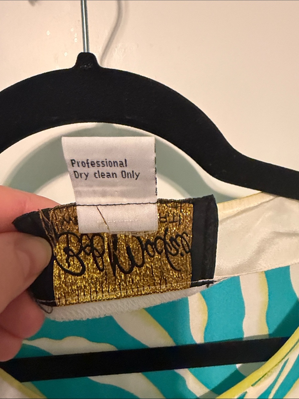 Vintage Bob Mackie 100% Silk Teal and White Zebra Stripe Blouse with Lime Trim - Picture 3 of 7